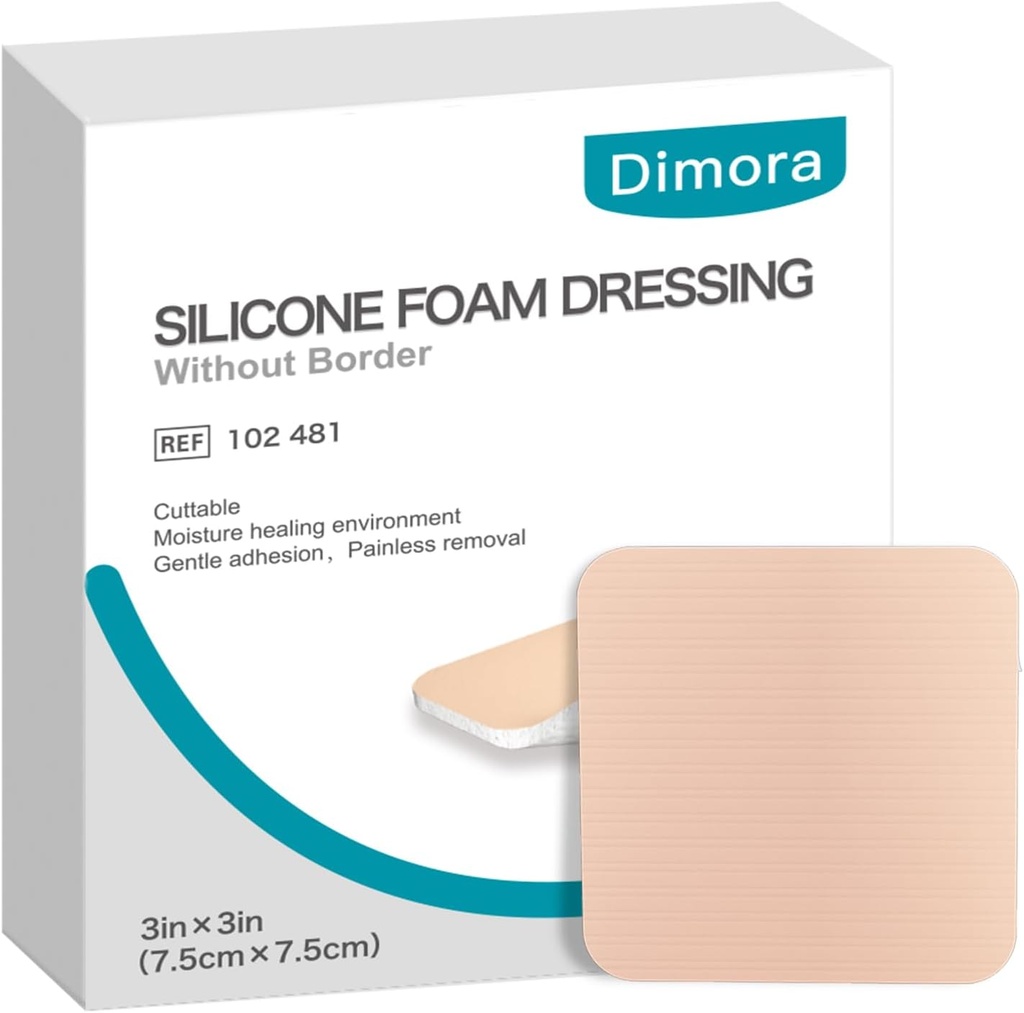 Dimora Silikone Foam Dressing Before Border 10 Packa- 3 "x 3" Labai absorbentas lipni vandeniui nelaidi lentynos už Wounds, Cuttable Pads už Wound Care and Dressings