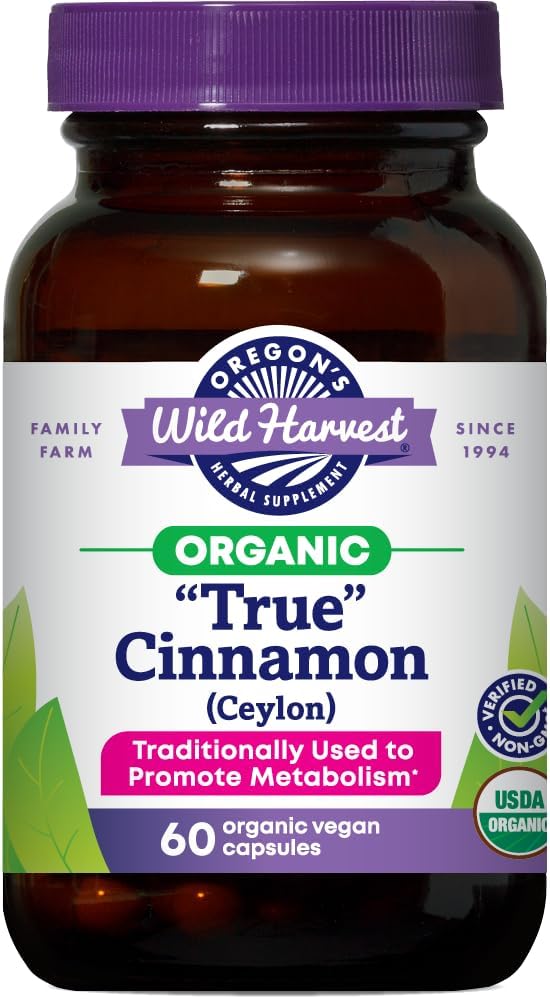 Oregono laukinis derlingas Organic True Cinnamon Ceilonas 60 Count Vegan Capsules