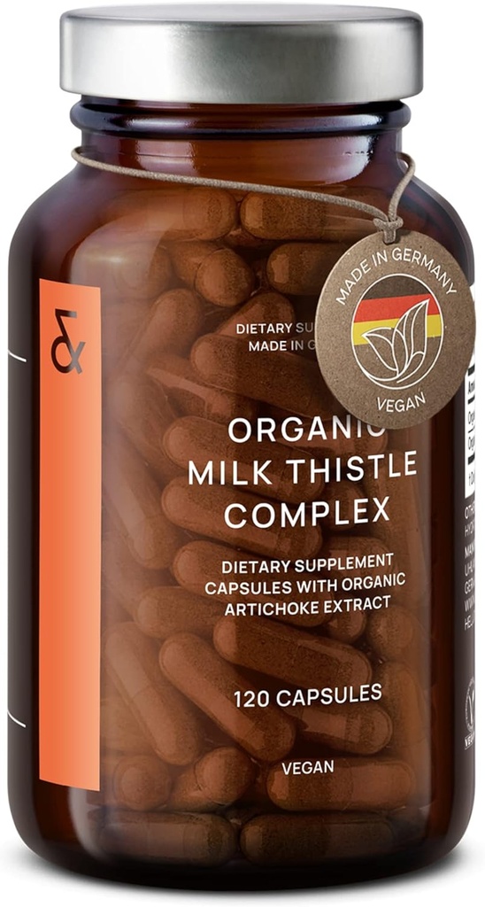CLAV Organic Milk Thistle & Artichoke Extract Complex -Rich in Silymarin & Biters - Kepenų parama + Detox Priedas - 120 kapsulių (60 dienų tiekimo) - Veganas - Pagaminta Vokietijoje