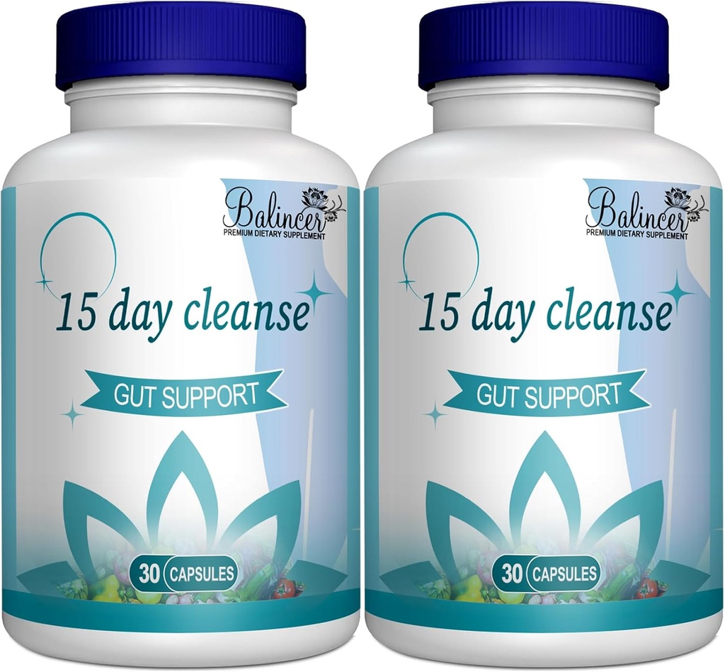 15 Dienos Cleanse, gut and Colon Support, Advanced 15 Dienos Gut Cleanse Detox moterims ir vyrams su Senna, Cascara Sagrada & Psyllium Husk, Non- GMO, 30 Capsules