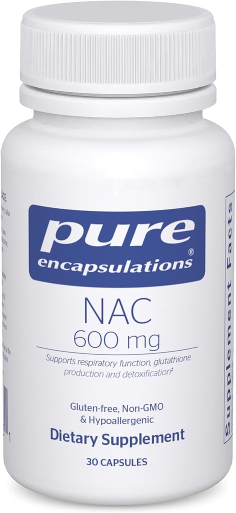 Pure Encapsulations NAC 600 mg - N- AcetylCysteine NAC Additive for Lung Health & Immune Support, Liquid Support & Antioksidants * - su Freeform N- Acetyl- L- Cysteine - 30 kapsulių