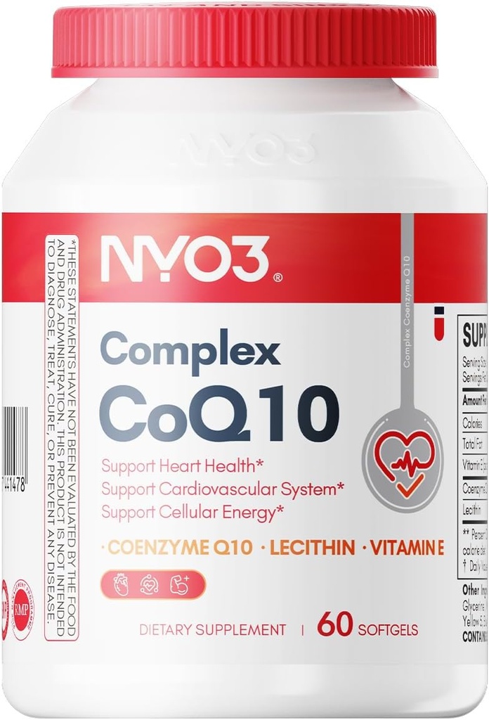 CoQ10 200 mg su lecitinu ir vitaminais E, Ultra High Absorption, Antioksidantas širdies sveikatai ir energijos gamybai, High Coenzis Q10 Content, Gluten Free, Non- GMO, 60 dienų Pasiūla