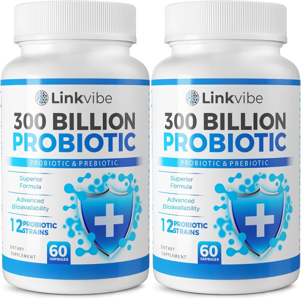 Probiotic 300 Billion KSV - 12 Trans with Organic Prebiotics for Digestive & Gut, Immune, Bloating Health - Probiotics for Women and Men - Daily Dairy Free, SheldStable - 120 Skaičiavimų