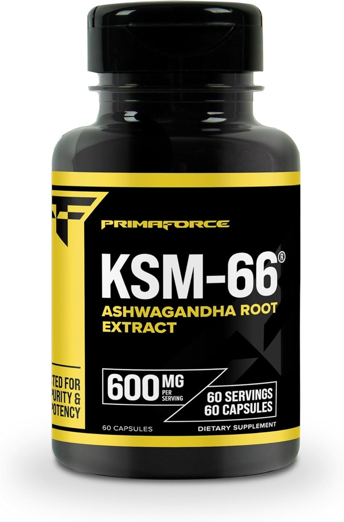 Primaforce KSM- 66 Ashwagandha šaknų ekstraktas (600 mg) 60 Veggie kapsulių - 5% Widanolides su BioPerine