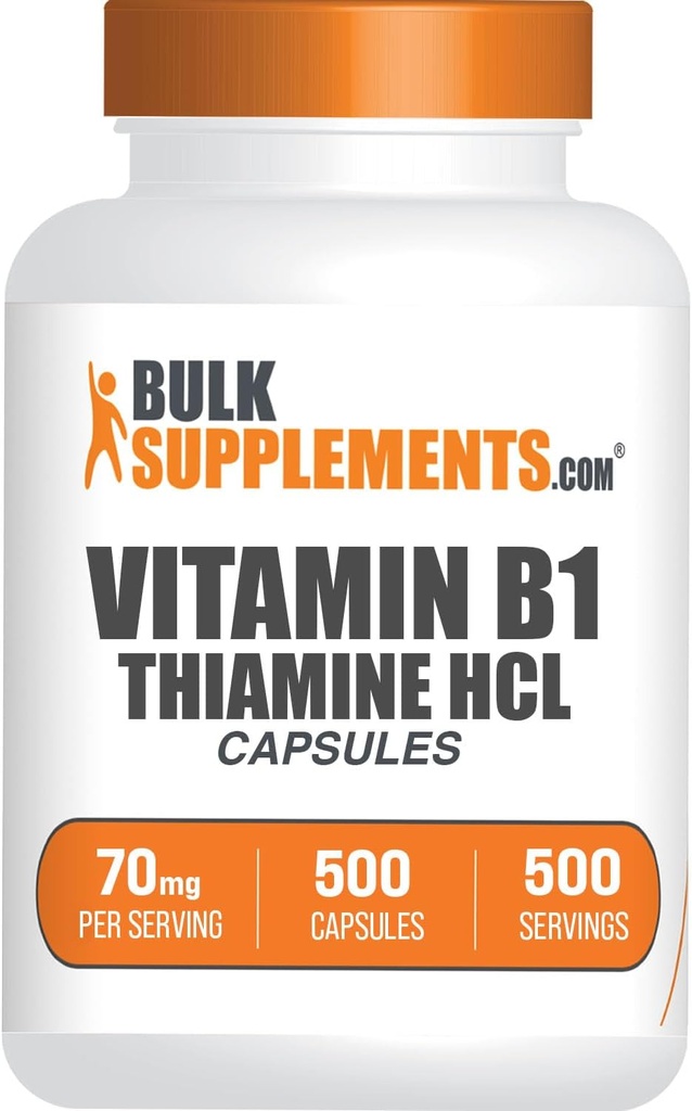 BulkSupples.com Tiamino HCl kapsulės - Tiamino hidrochloridas, vitamino B1 papildai - Gluten Free, 1 Kapsulė per Tarnybą, 500 Kiekis (pakuotė 1)