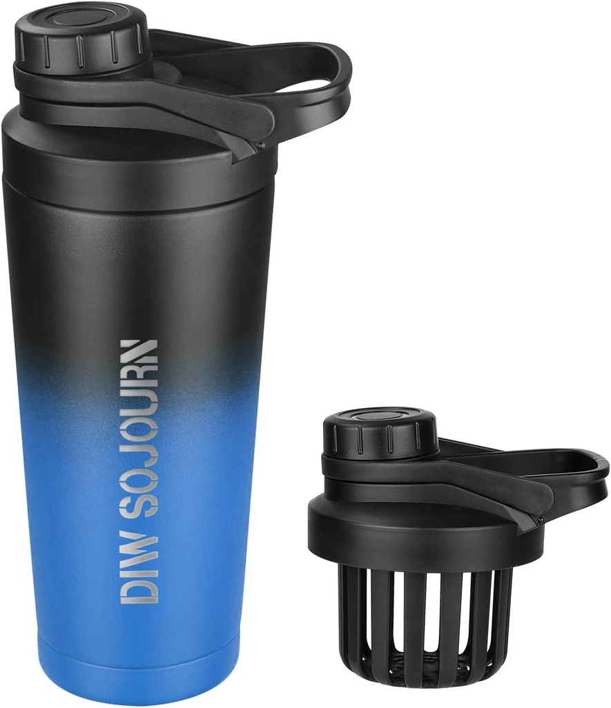 DIW 24 oz Shaker Butelis, Nerūdijančio plieno mišinys Butelis su Nose-Free Design, izoliuotas metalo Shaker Cup baltymų mišiniai ir iš anksto treniruotės, Gym Cup Shaker (Juoda & Mėlyna)