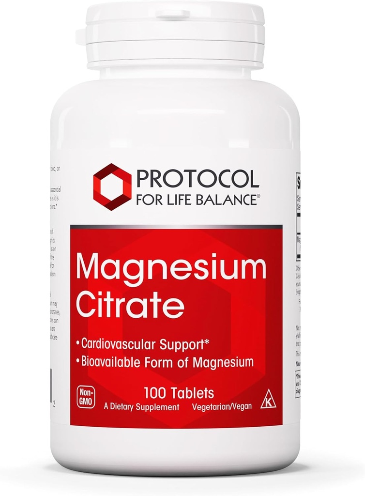 PROTOCOL FOR LIFE BALANCE Magnesium Citrate 400mg - Support Heart Health & Bone Formation - Bioavailable Dietary Supplement - Vegan, Kosher & Halal - 100 Tabs