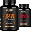 Vitamin B Complex and Turmeric Curcumin - Contains All Essential B Vitamins - B1, B2, B3, B5, B6, B7, B9, B12 and Biotin - High Absorption Turmeric Supplements 1300mg for Joint, Hearth Health