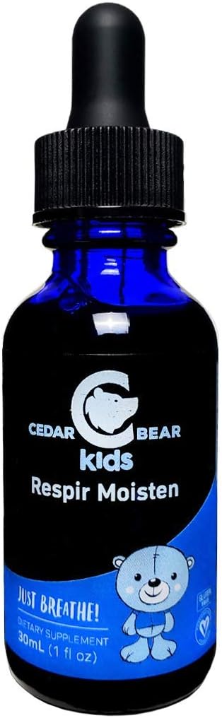 Cedar Bear Respir Moisten vaikams skystų žolelių papildas, kad drėkina ir Sootes dirgina kvėpavimo takus ir atpalaiduoja kartais sausas Coughs 1 Fl Oz