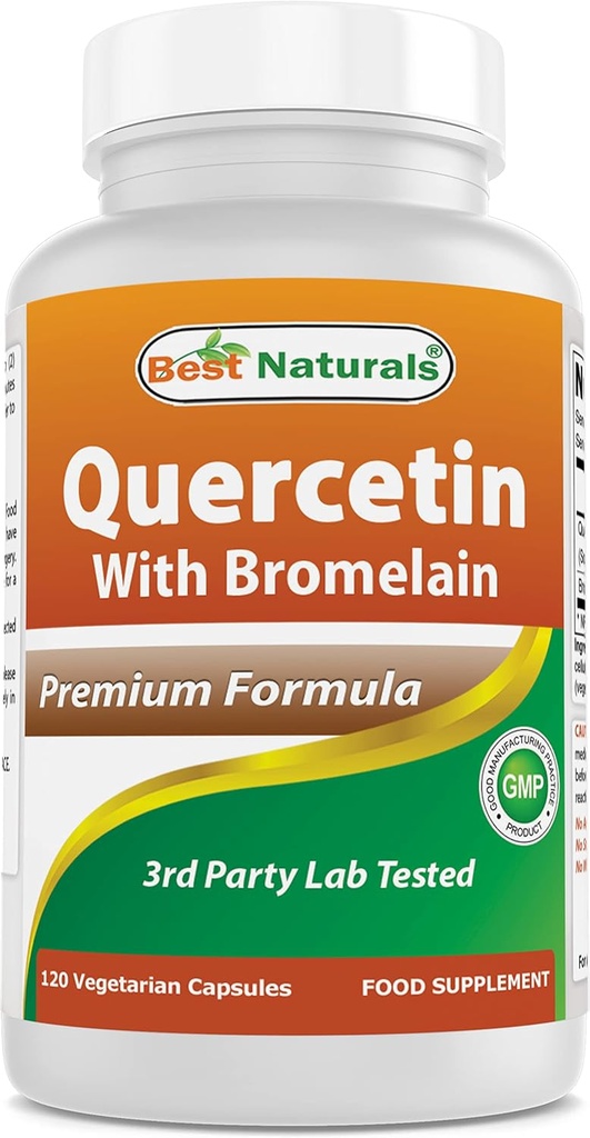 Geriausi Naturals Quercetin su Bromelain Veggie Kapsule - 800 mg Quercetin ir 165 mg Bromelain (2400 GDU / g), 120 Count