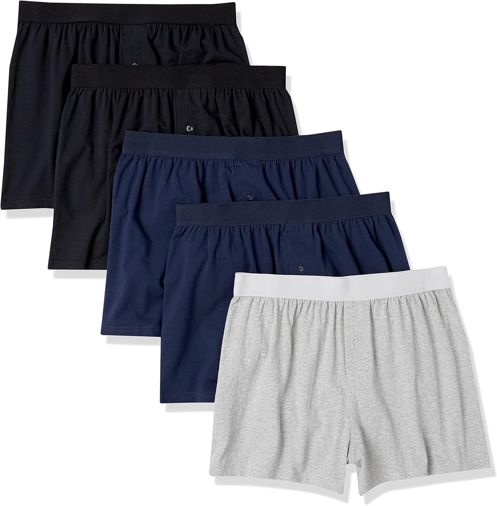 Amazon Essentials Cotton Jersey Boxers - Men's Underwear, Available in Big & Tall, Pack of 5
