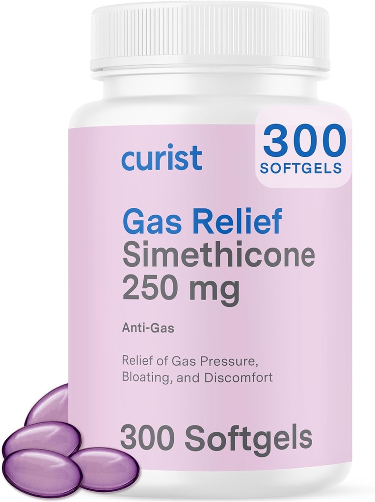 Curist Gas Relief Simethicone 250 mg Softgels (300 Count) - Digital Relief, Bloating Relief & AntiFlatency Gas Fulls for Adult Aids Gas and Bloating Relief (300 Minkštų gelių)