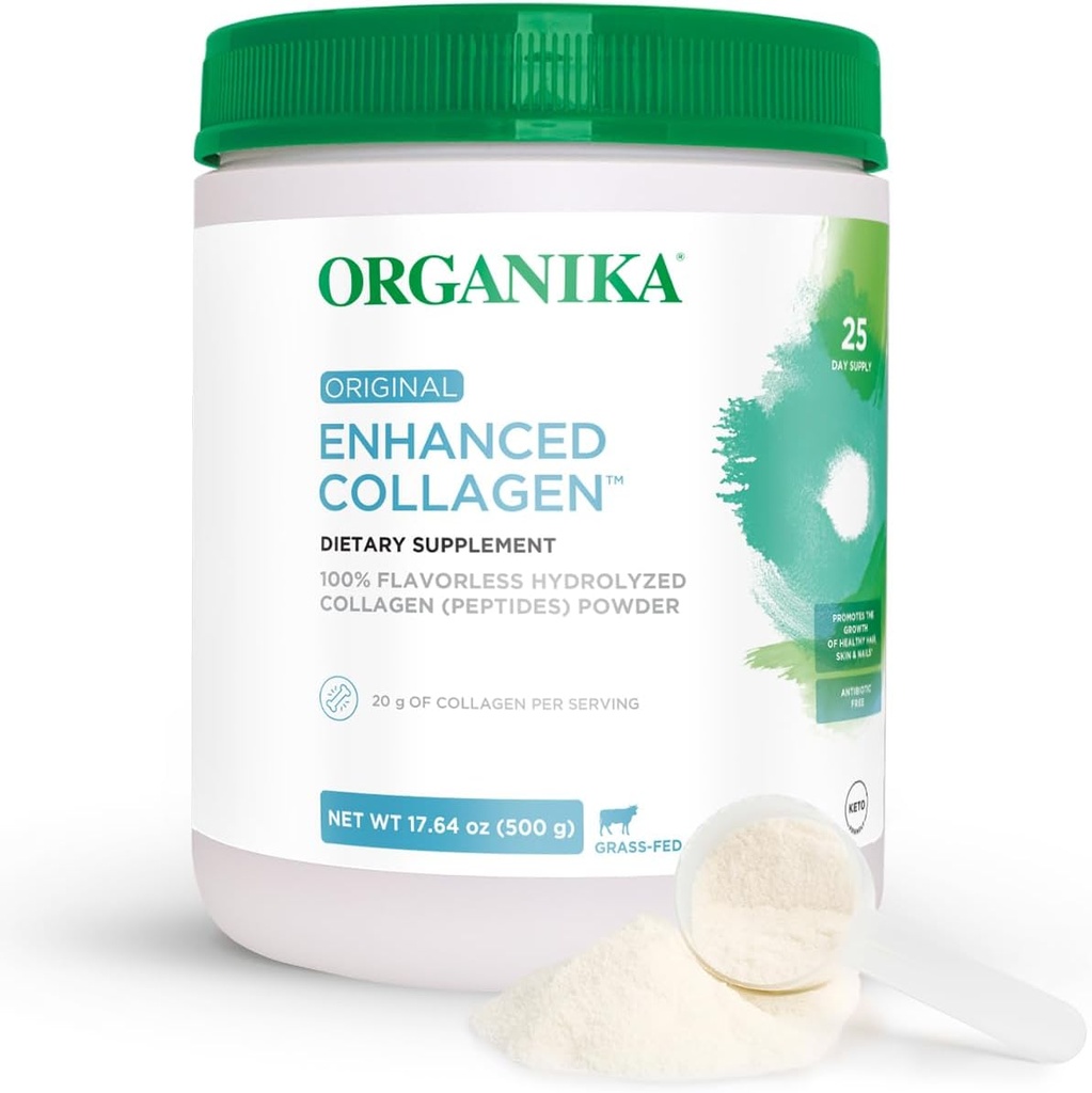 Organika Enhanced hydrolyced Collagen Peptides Milteliai: Lengva absorbcija Neflavored Collagen milteliai odai, Plaukų, nagų, Sąnariai, Raumenys, & gut - Keto, GMO- Free, Gras- Fed - 25 Dienos tiekimas - 18 oz