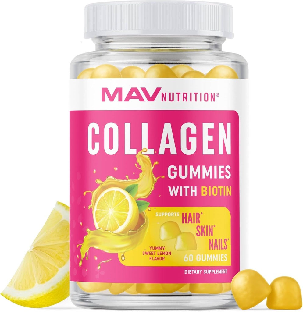 Kolagenas Gummies moterims 124; 200mg hidrolizuotas Collagen + 2500mcg Biotinas, Su vitaminu C, E & Cinkas ® 124; Anti Aging, Plaukų augimas, oda, stiprūs nagai ® 124; Non- GMO Gummy Vitaminas papildai ® 124; 60 Count