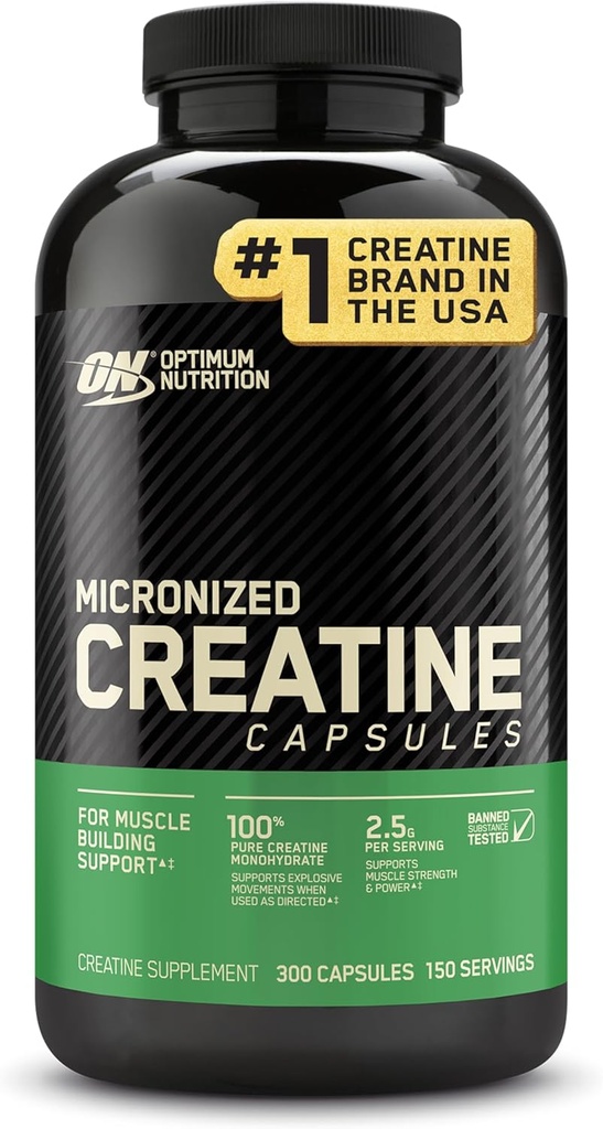 Optimum Nutrition Microniced Creatine Monohydro Capsules, Keto Friendly, 2500mg, 300 Capsules (Packaging May Vary)