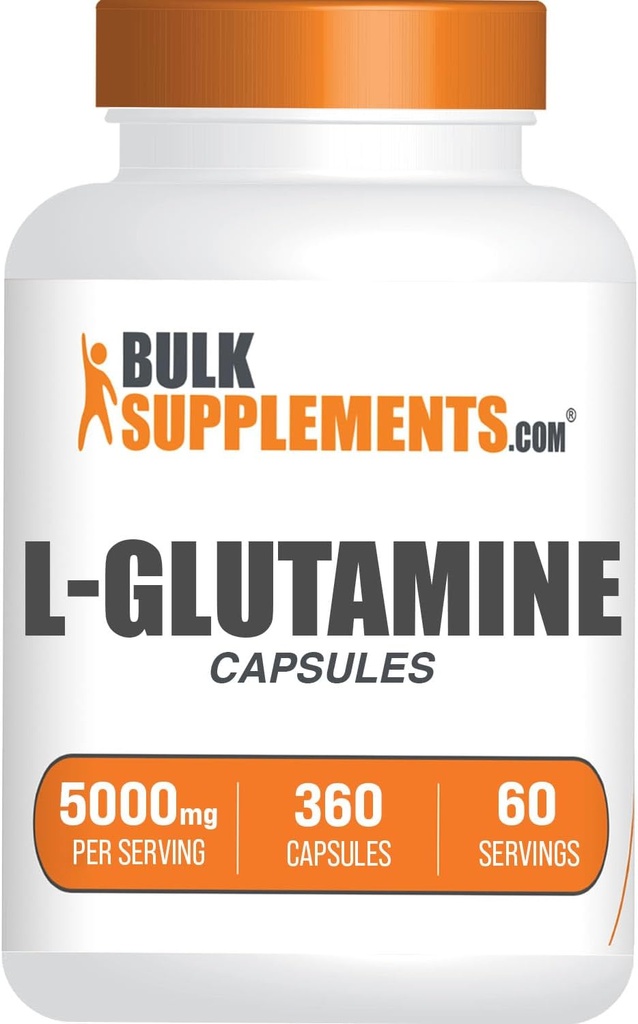 BulkSupplemen.com L- glutamino kapsulės - Glutamino papildas, aminorūgščių papildas - Gluten Free, 6 kapsulės per serving (5000mg), 360 skaičius (1 rinkinys)