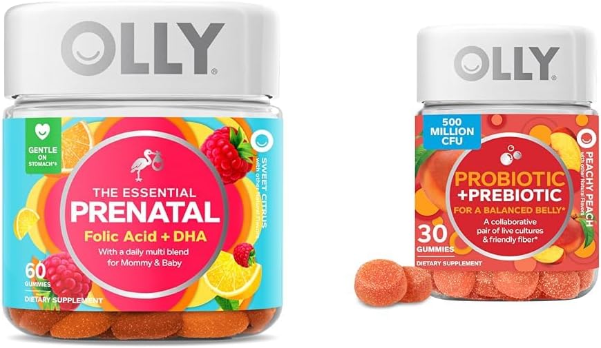 OLY Eterinis Prenatal Gummy Multivitaminas, 30 Dienos tiekimas (Gummies), Saldus, Folio rūgštis & Probiotikas + Prebiotinis gumija, Digistinis parama ir Gut Sveikata, 500 Milijonai CFV, Pluoštas