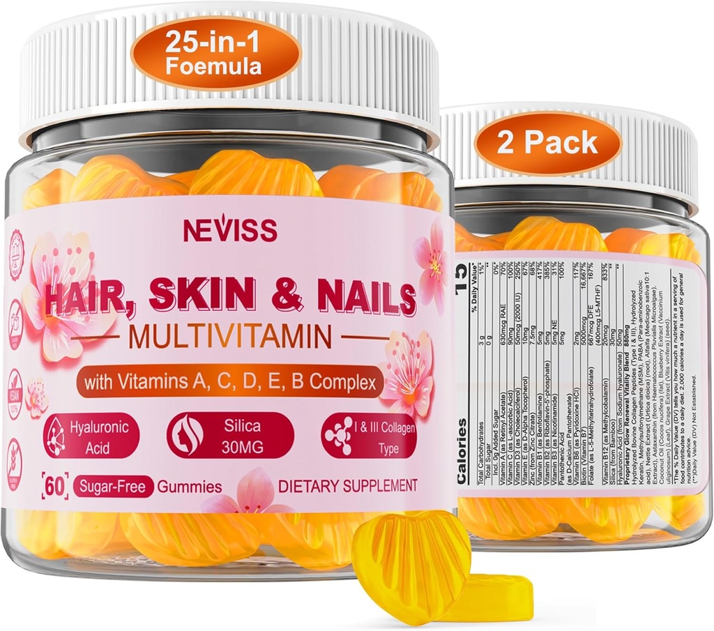 Sugar Free Multivitamin for Women Gummies with Biotin 5000mcg, Collagen MSM Hyaluronic Acid, Vitamin A C D3 E & B Complex and Methyl Folate & B12, Organic Multi Vitamins for Hair Skin Nails, Energy