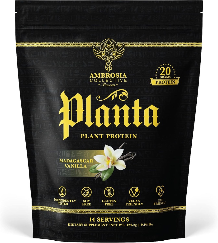 Ambrosia Planta - Premium Plant-Based proteinas ® 124; Vegan & Keto Friendly ® 124; Gurmanų kvapiosios medžiagos, kurių sudėtyje nėra žydinčių arba skrajučių; Gluten & Soy Free ® 124; Pridėtas cukrus ® 124; 14 Servings ® 124; (Vanilla)