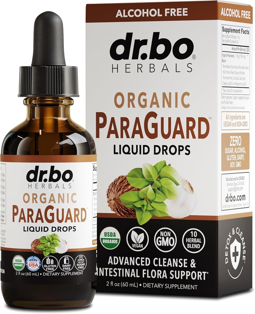 ParaGuard Cleanse Liquid Organic Detox - Ekologiškos žarnyno apsaugos formulė, skirta žmonėms su juodojo riešutmedžio medžio kauliuku ir oregano tinktūra - Natūralus augalinis augalinis augalas