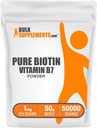 BulkSupples.com Pure biotino milteliai - kaip vitaminas B7, biotinas vitaminai plaukams, odai ir nagams - Gluten Free, 1 mg / serving, 50g (1,8 oz) (pakuotė 1)