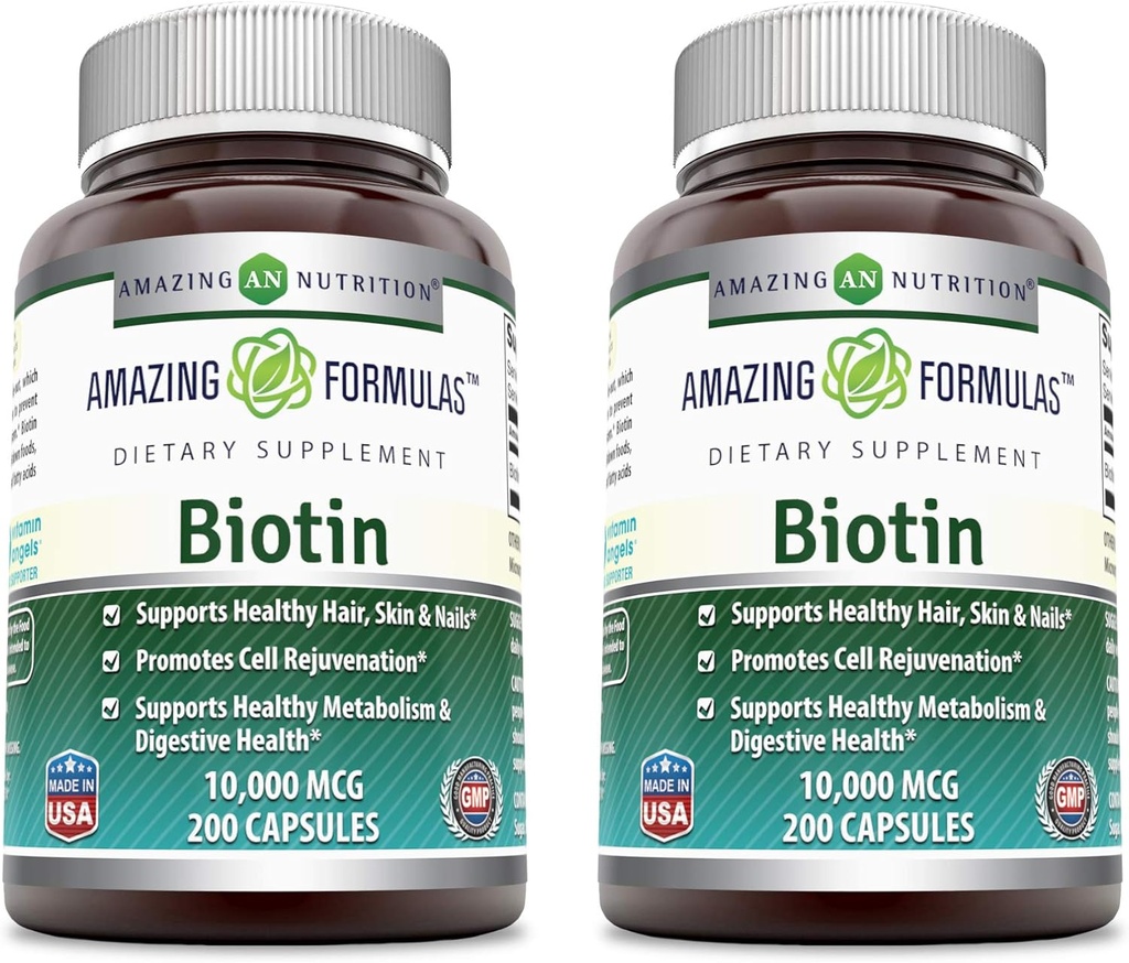 Nuostabios formulės Biotinas 10000 mcg Veggie Capsules ® 124; Vitaminas B7 Priedas ® 124; Non-GMO ® 124; Gluten Free ® 124; Pagaminta JAV (200 Grafas ® 124; 2 Pack)