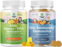 Omega DHA gumiukai vaikams - Riebalų rūgštys Omega 3 6 9 su vitaminu C smegenų, imunitetas ir vizija ir vaikų imunitetas paramos gumiukai - Skanus vitaminas C su Cinko & Echinacea imuninis stiprintuvas
