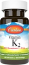 Carlson - Vitaminas K2 MK- 7 (menachinonas), 90 mcg, Kaulų Palaikymas, Kalcio biologinis prieinamumas, K2 Vitaminas, Vitaminas K-2, 60 Softgels