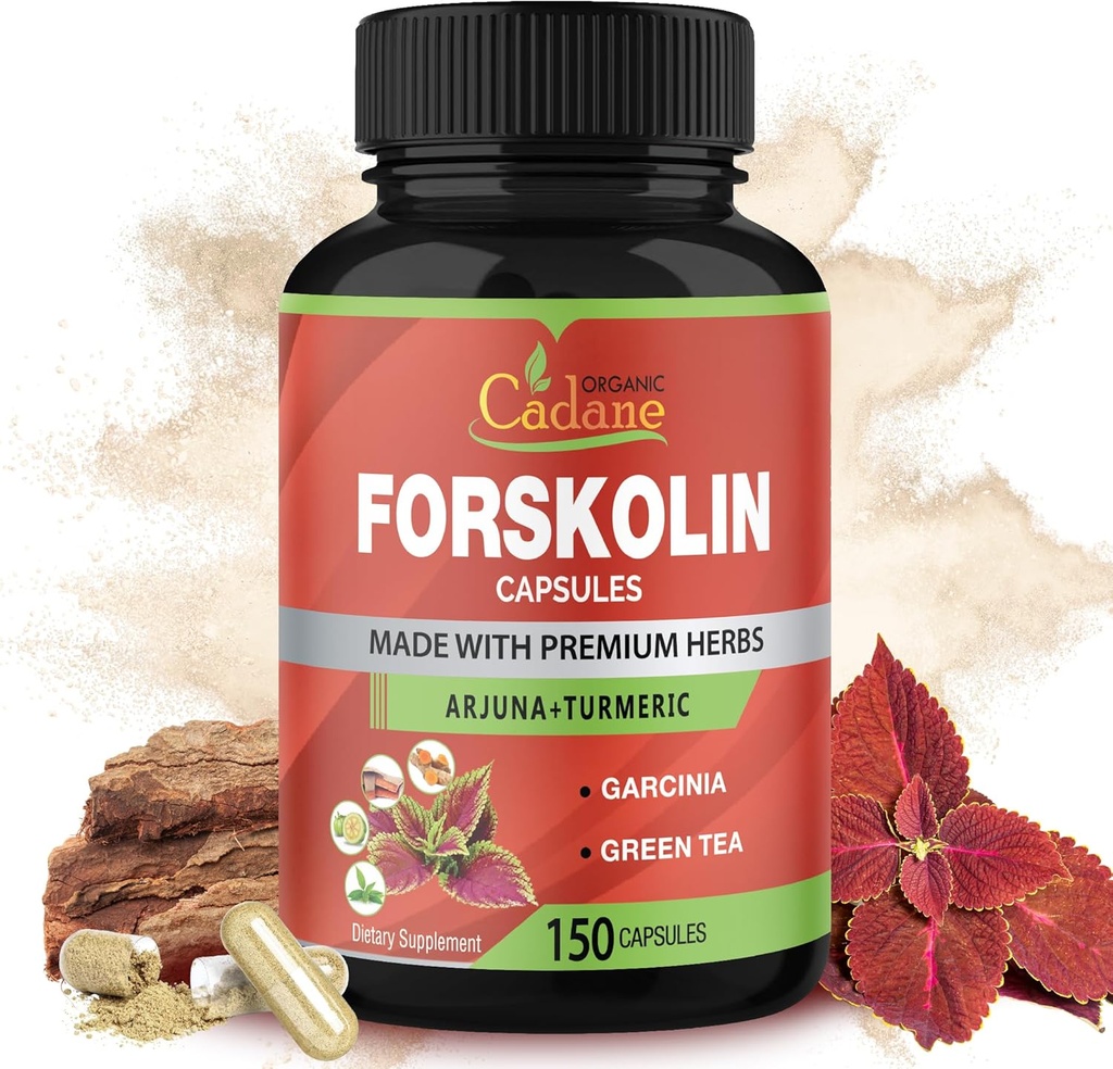 Organinis Cadane Forskolin papildas Kapsules - 5in1 Koncentruotas su Turmerinis Curcumin, Arjuna, Garcinia Cambogia, ir Žalioji arbata - 150 Capsules 5 Mėnesių tiekimo