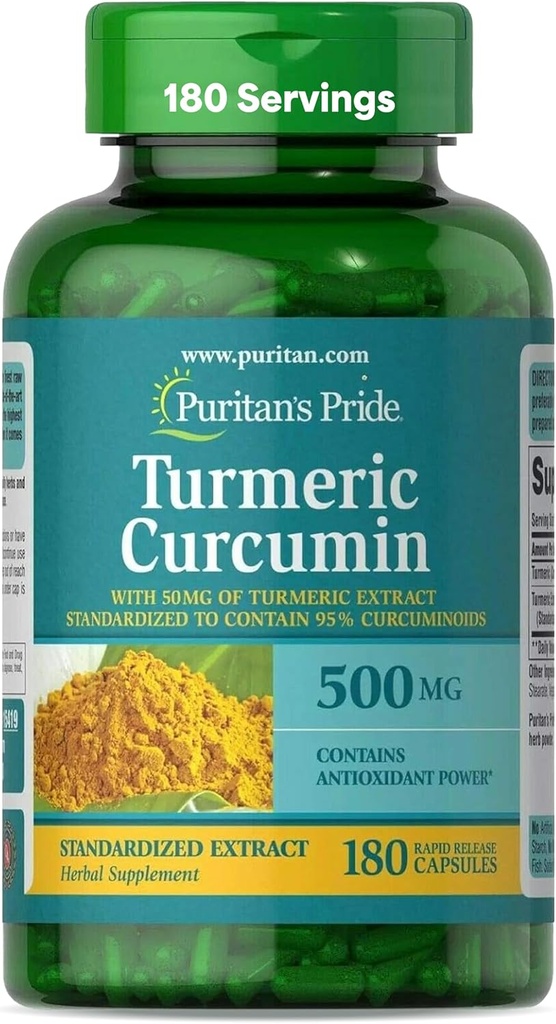 Pride Turmeric Curcumin 500mg, Standartizuota 95% cucuminoids, žolių dietos priedas antioksidantui Health, 180 Radpid spaudai kapsulės