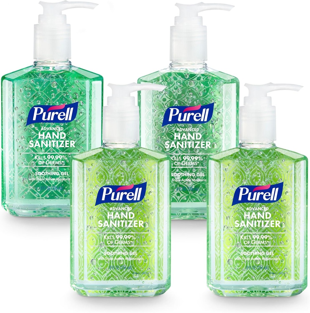 PURELL Advanced Hand Sanitizer Gel, Fresh Scent, 8 fl oz Pump Butelis (pakuotė 4), 9674- 06- ECDECO