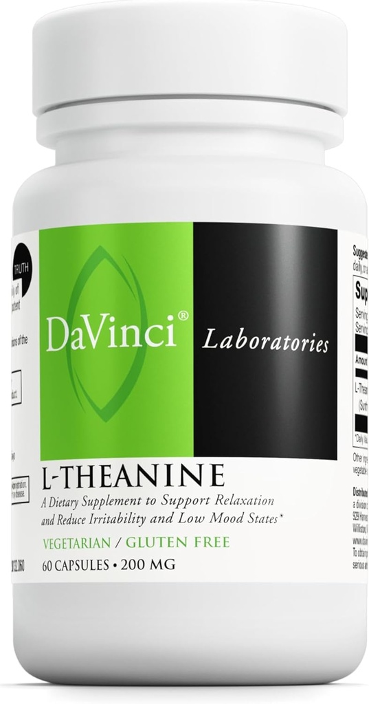 DAVINCI Labs L-Theanine - Dietos priedas padėti su koncentracija, dėmesio, atsipalaidavimo ir dirglumas * - su 200 mg L-Theanine per Tarnavimas - 60 Vegetariškų kapsulių