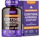Dr. Matthew Cortisol Reducer papildas moterims. Adrenal Support with Ashwagandha, Rhodiola & Ginseng - A Detox Cocktail to Lower Cortisol & Aid Relaxation, Calm and Restory Miego