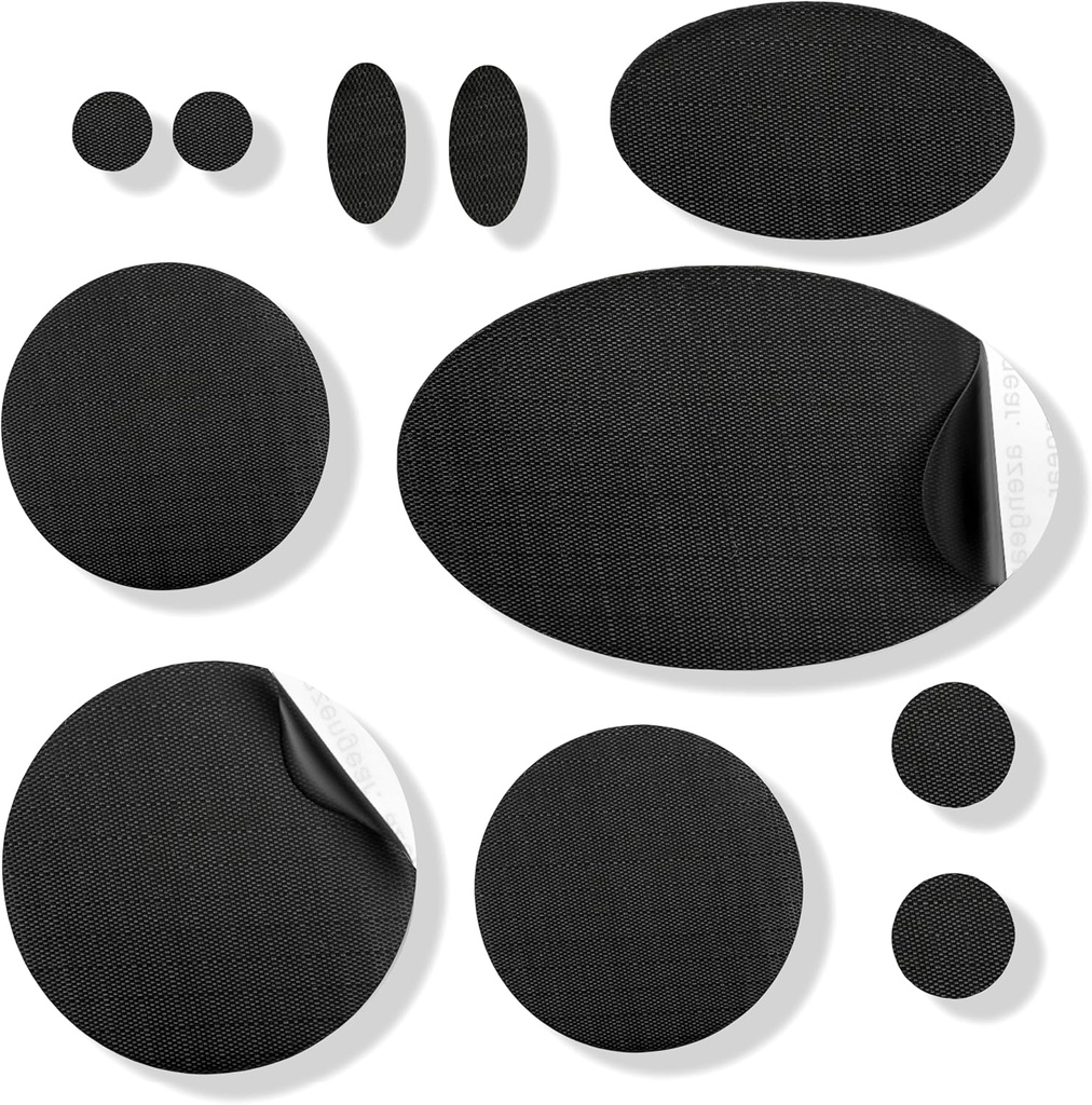 aZengear Repair Patches - Waterproof, Self-Adhesive, Tear-Cold-Heat-Resistant Nylon Polyester Fix Puffer Coats, Gear, Tents (11 Pieces, Solid Black)