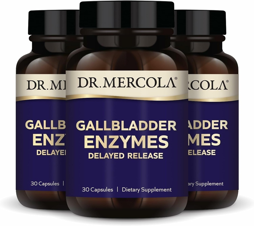 Dr. Mercola Gallbladder Enzymes - Gallbladder & Digestive Health Support - Includes Pancreatic Protease, Amylase & Lipase - Non-GMO, Gluten-Free & Soy-Free - 90 Delayed Release Capsules (90 Servings)