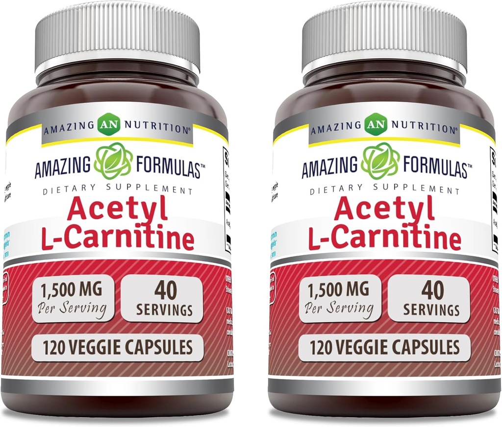 Nuostabi formulė Acetil-L-karnitinas 1500 Mg per serving Veggie Capsules Addition - 124; Non- GMO) 124; Gluten Free 124; Pagaminta JAV,