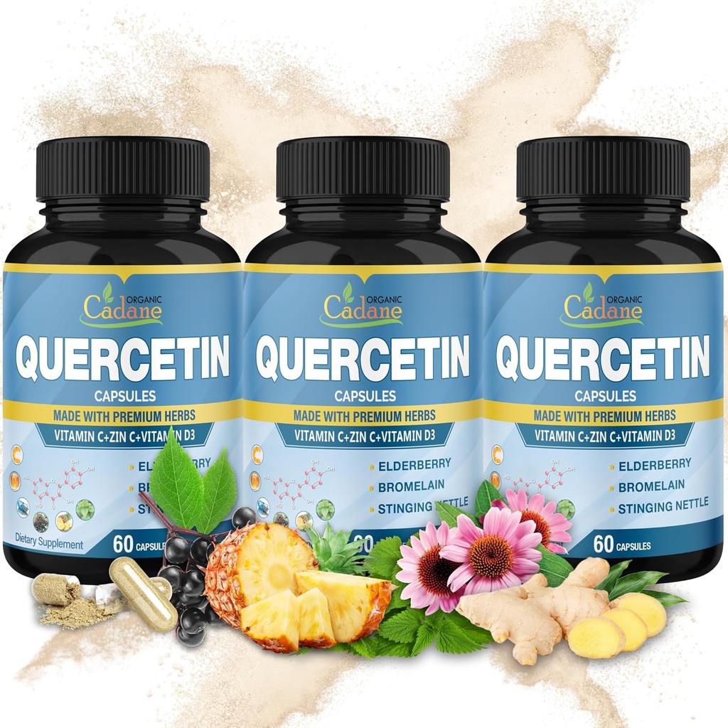 Organinis Cadane 3 Pakuotės 60 Capsules Quercetin ekstraktas Capsules - Palaiko imuninę sistemą - kartu su šeivamedžio uogų, Bromelaino, imbiero, Echinacea & Daugiau - 3 mėnesių tiekimas