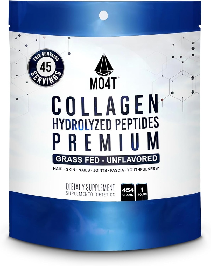 MO4T Collagen Peptides- Collagen Powder- Hydrolyzed Collagen- Grass fed - Colageno Hidrolizado -Unflavored Collagen (1 Pound)