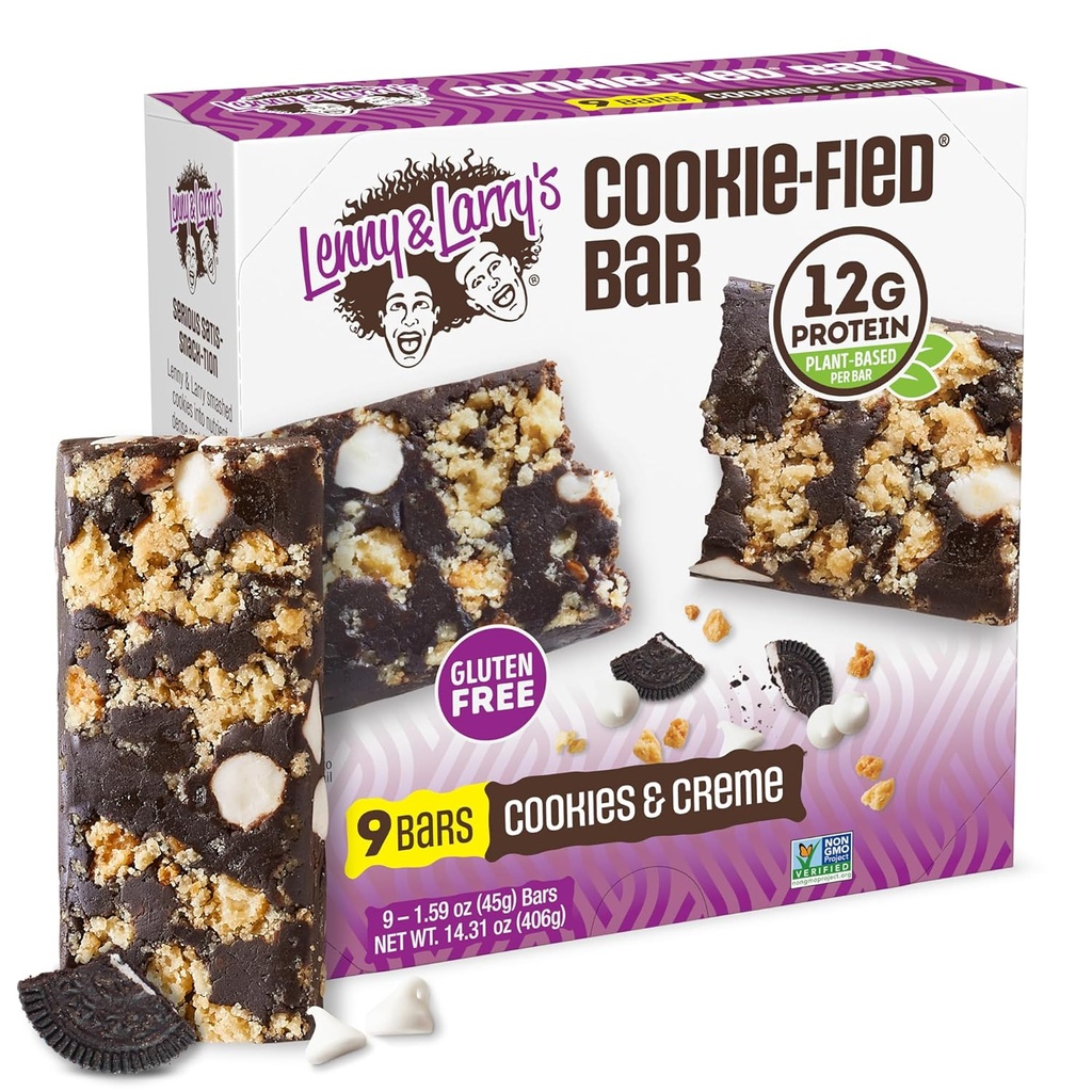 Lenny & Larry's Cookie-fied Protein Bar – Cookies & Creme Vegan Protein Bars 9x45g – Healthy Snacks with 12g Plant Protein & 5g Fiber – Gluten free Power Bar, Keto Friendly, Non-GMO & Vegan