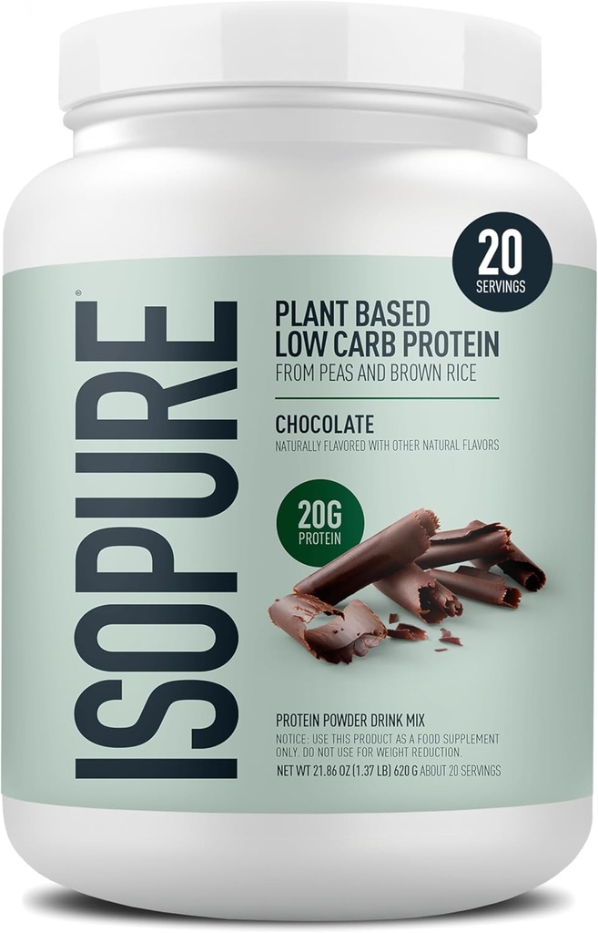 Isopure Plant-Based Protein Powder, Lactose Free, Gluten Free, With Iron, Chocolate, 20g Plant Protein Per Serving, 1.37 Lbs, 20 Servings