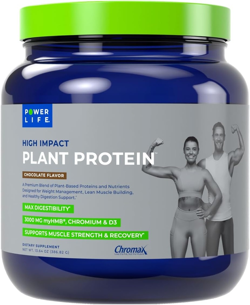 POWERLIFE didelio poveikio augalų baltymų milteliai su 3000 MG HMB, pagaminti iš, Nėra cukraus pridėta, Vegan, Keto Friendly, ne GMO (Šokoladas - Nauja formulė)