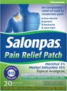 Salonpas Pain Relief Patch, 20 Count (Pack of 1), Up to 12 Hours Temporary Relief of Mild to Moderate Pain, Backache, Sore Muscle, Sprains, Bruises