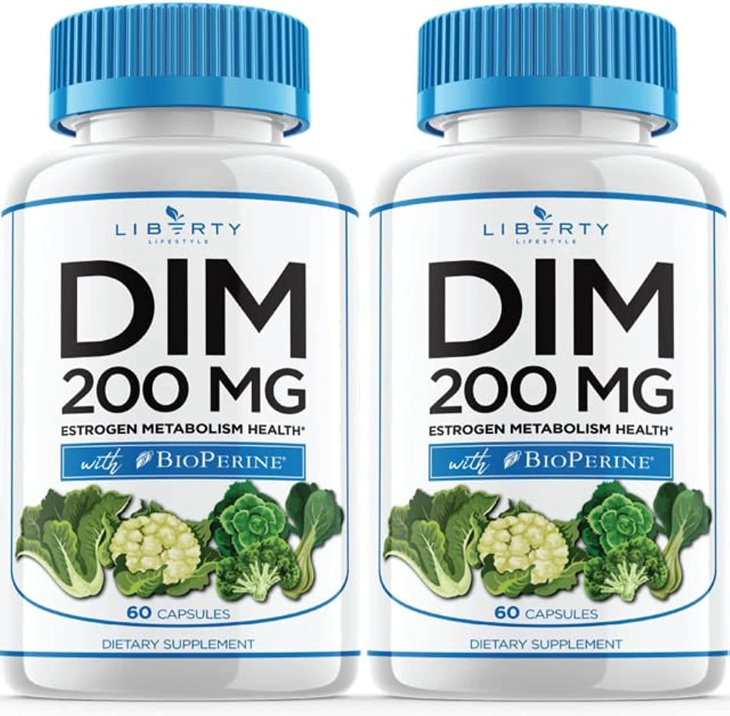 DIM priedas 200mg - DIS Diindolilmetanas Plius BioPerine - Estrogenų balansas, Hormonų menopauzės remisija, Spuogų gydymas, Vegan - 120 Count