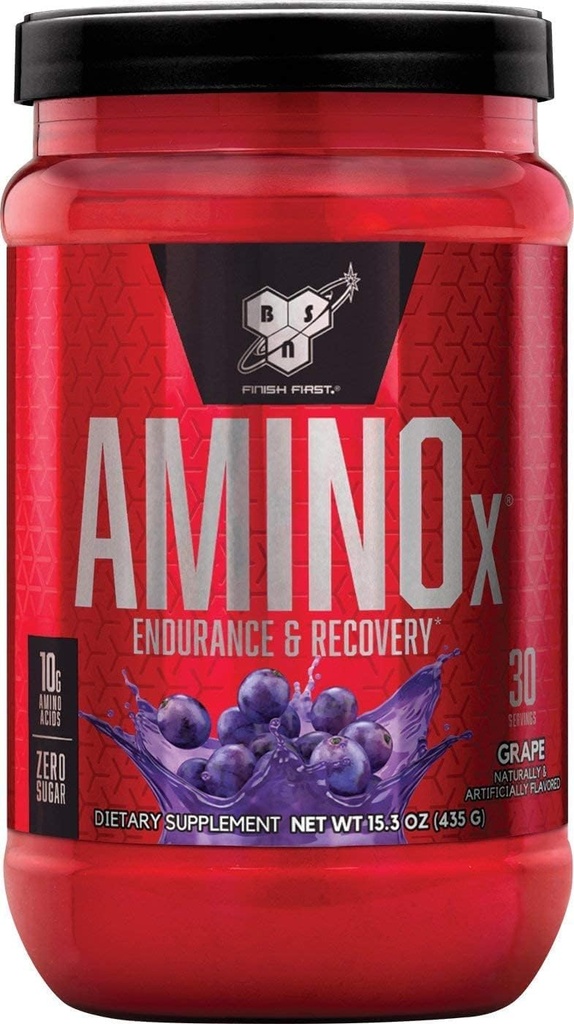 BSN Amino X Raumenų atkūrimas ir patvarumas Milteliai su BCAAs, 10 Gramas amino rūgščių, Keto Friendly, Kofeinas Free, Parama Endurance, Zero Sugar, Vynuogės, 30 porcijos (Packaging May Vary)