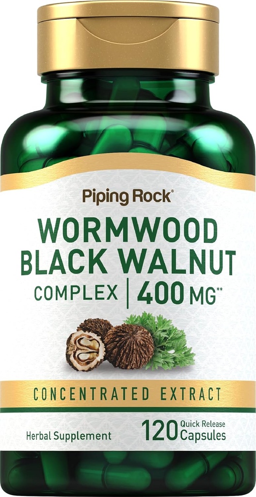 Piping Rock Wormwood Black Walnut Capsules 400mg SmithKline 124; 120 grafas ® 124; Žolinių ekstraktas kompleksas ® 124; Ne GMO, Gluten Free Addition