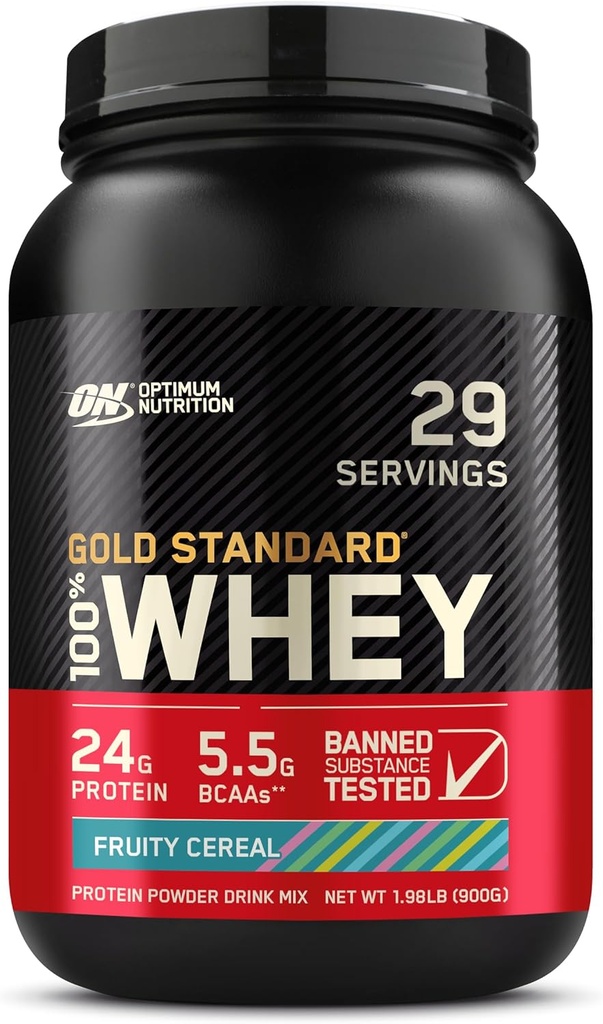 Optimum Nutrition New Favor Gold Standard 100% Išrūgų baltymų milteliai, vaisių aromatas, 1.98 Svaras (pakuotė 1) (Pakuotė gegužės Vary)