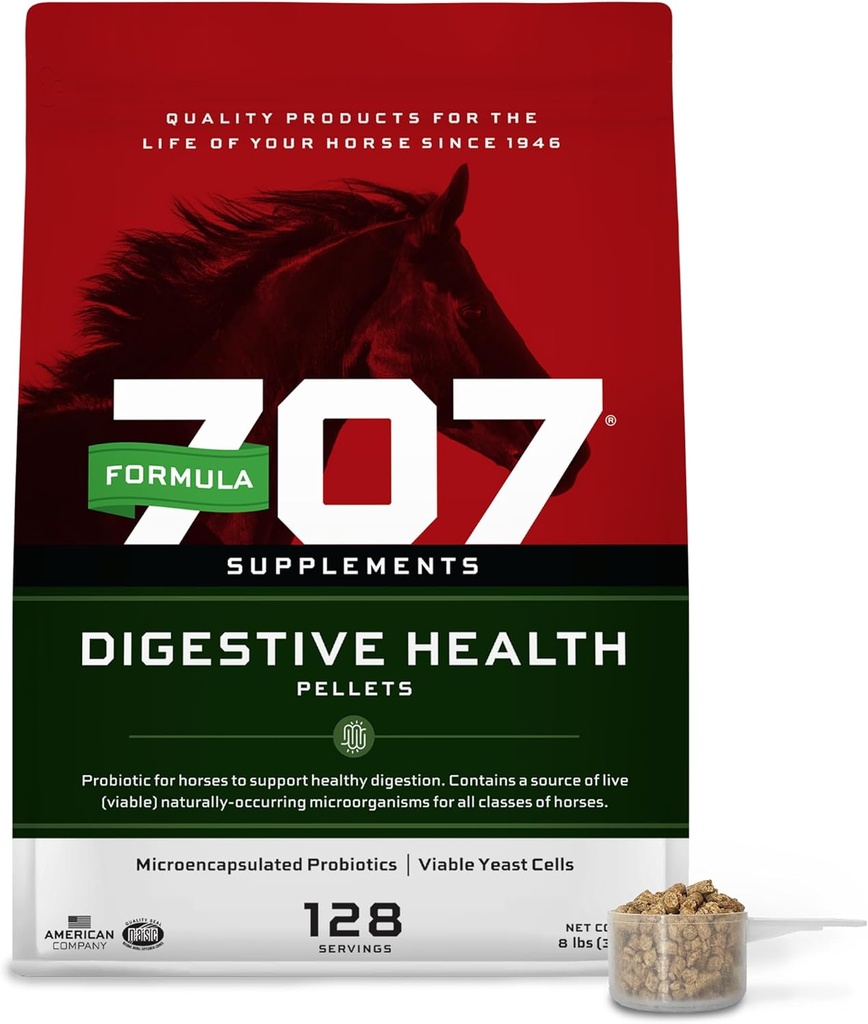 Formula 707 Digestive Health Equine Supplement, 8lb Bag – Probiotics, Prebiotics and Digestive Enzymes for Horses