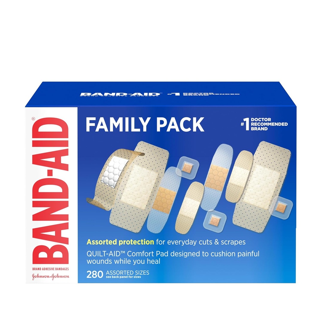 Band-pagalbos prekės ženklas Lipni Bandages Šeimos įvairovė Pack, Lapas & Skaidrus Lankstus Sterilus Individualiai Wrapped Bandages Pirmosios pagalbos Žaislai priežiūra mažų gabalėlių ir Scrapes, Surūšiuotas Dydžiai, 280 ct