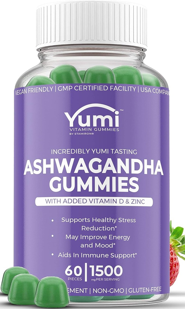 Ashwagandha Gummies papildai Vegan Friendly - Gummy vitaminai Advanced palyginti su Capsules Tablets Pills Skysti - 60 Augalų pagrįstas Gummies