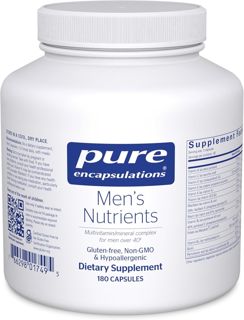Pure Encapsulations Men 's Nutrients - Multivitaminas Mineralų paramos energijos, ištvermės ir ištvermės vyrams per 40 * - su vitaminu D, vitaminu C & Trace Minerals - 180 Capsules